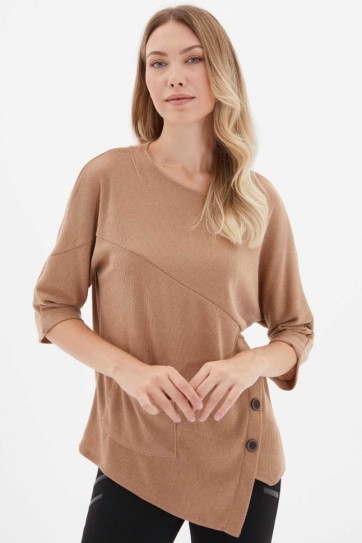 Yanı Düğmeli Cepli Triko Bluz