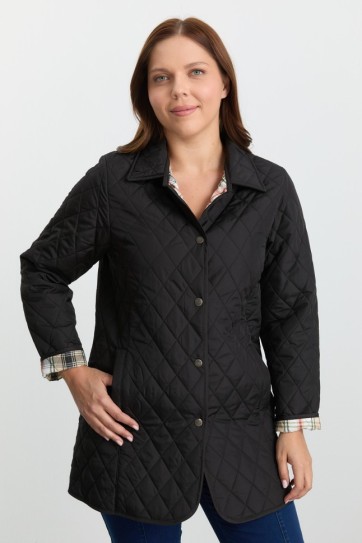 Büyük Beden Klasik İçi Ekose Kapitone Uzun Mont