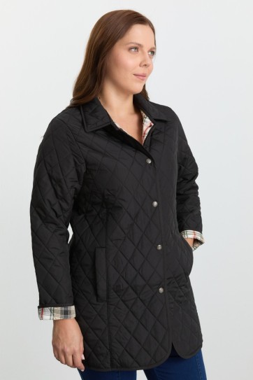 Büyük Beden Klasik İçi Ekose Kapitone Uzun Mont