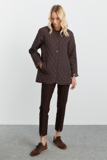 İçi Leopar Astarlı Şömizye Yaka Kapitone Mont