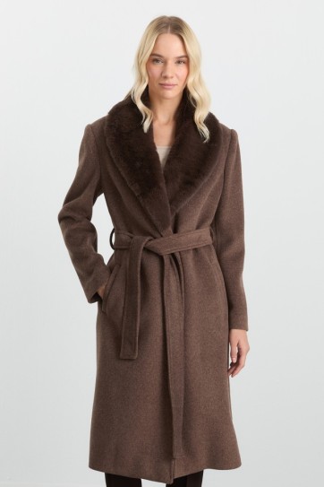 Erkek Yaka Yakası Kürklü Kemerli Kaban