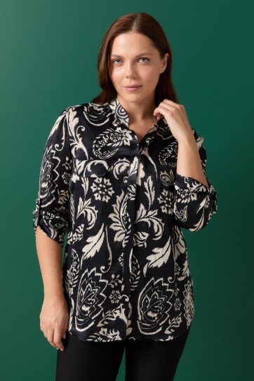 Büyük Beden Çiçek Desen Emprime Bluz