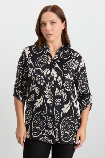 Büyük Beden Çiçek Desen Emprime Bluz