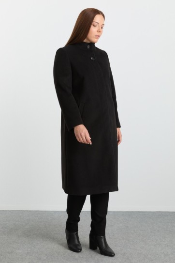 Büyük Beden Dik Yaka Gizli Pat Kaban