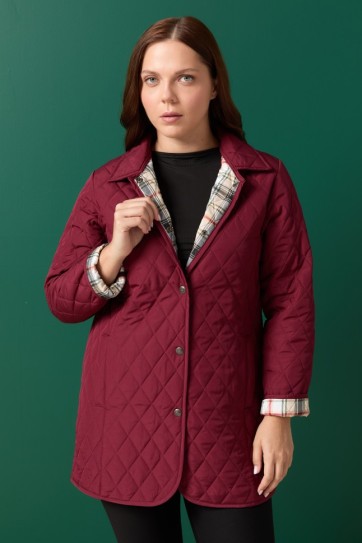 Büyük Beden Klasik İçi Ekose Kapitone Uzun Mont