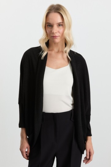 Yakası Katlamalı Düşük Kol Triko Hırka