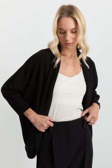 Yakası Katlamalı Düşük Kol Triko Hırka