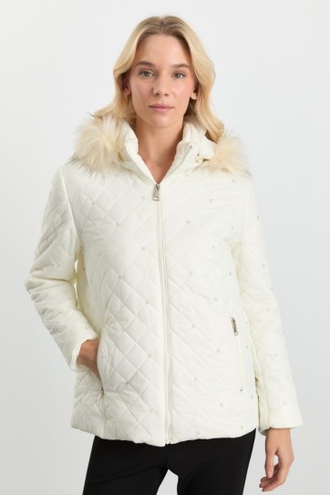 Kapüşonu Kürklü Boncuklu Mont