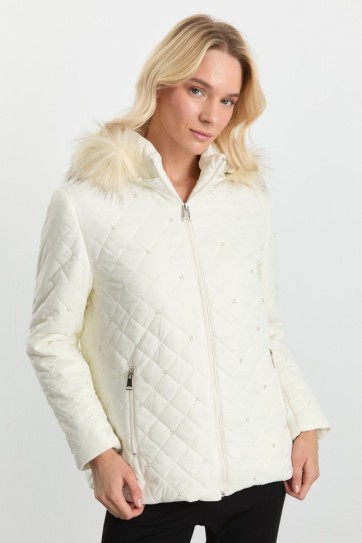 Kapüşonu Kürklü Boncuklu Mont