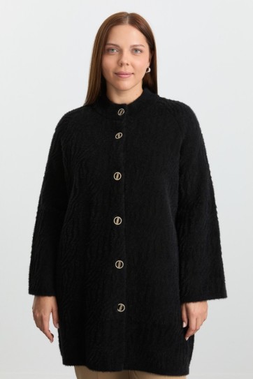 Büyük Beden Kendinden Zebra Desen Triko Hırka