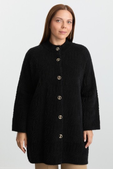 Büyük Beden Kendinden Zebra Desen Triko Hırka