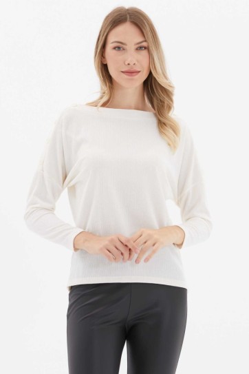 Düşük Kol Omuzları Düğmeli Triko Bluz