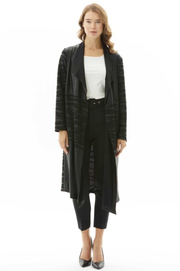 Önü Dökümlü Zebra Desen Uzun Hırka