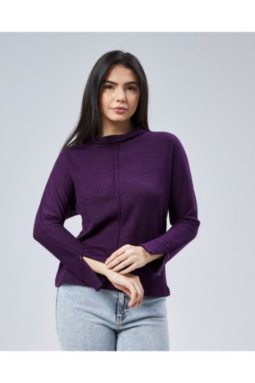 Yakası Katlamalı Kolu Fermuarlı Triko Bluz