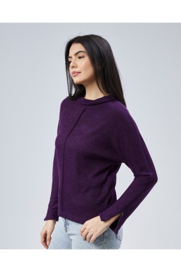 Yakası Katlamalı Kolu Fermuarlı Triko Bluz