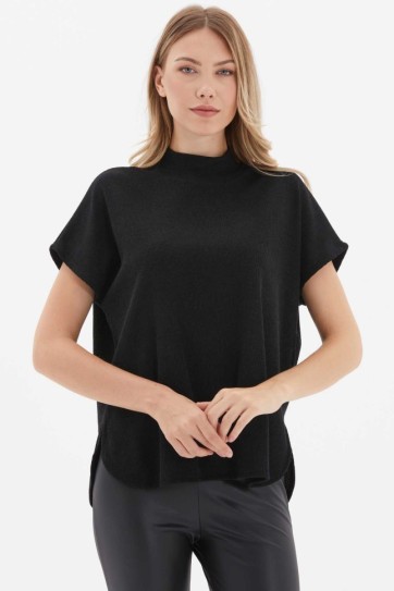 Düşük Kol Yarım Balıkçı Kolsuz Triko Bluz