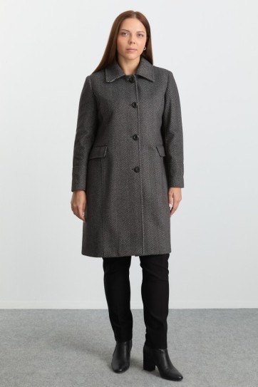 Büyük Beden Şömizye Yaka Diagonal Kaban