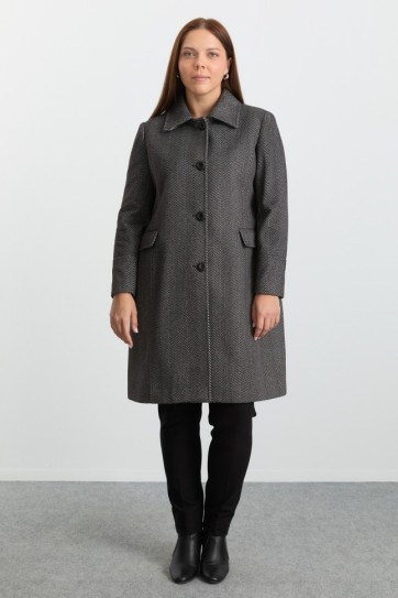 Büyük Beden Şömizye Yaka Diagonal Kaban