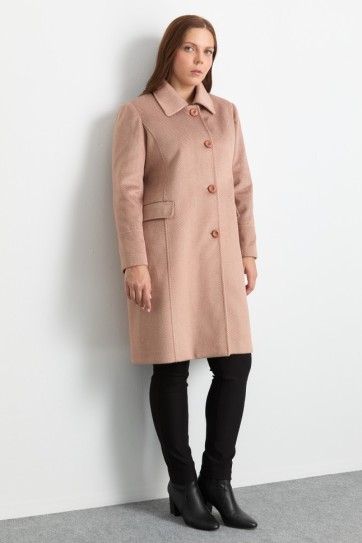 Büyük Beden Şömizye Yaka Diagonal Kaban