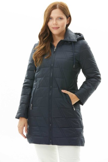 Büyük Beden Zigzag Kapitone Kapüşonlu Mont