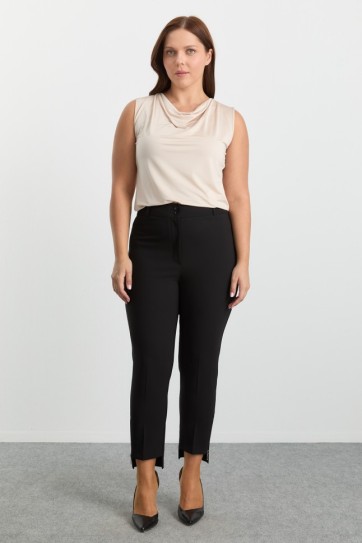 Büyük Beden Paça Arkası Uzun Fermuarlı Pantolon