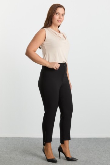 Büyük Beden Paça Arkası Uzun Fermuarlı Pantolon