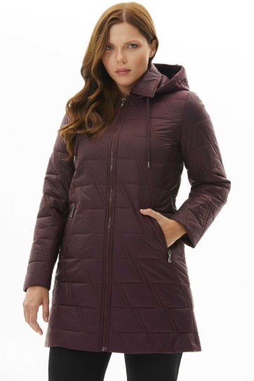 Büyük Beden Zigzag Kapitone Kapüşonlu Mont