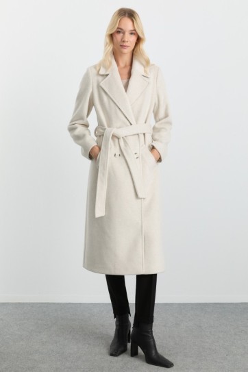 Kruvaze Yaka Bağlamalı Manto