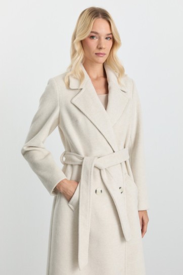 Kruvaze Yaka Bağlamalı Manto