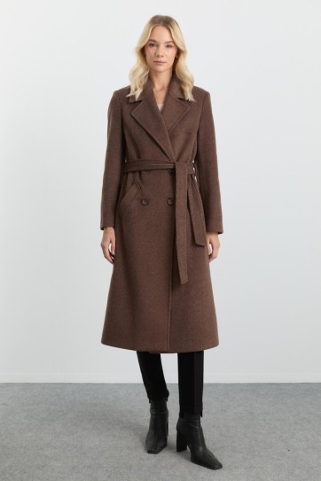 Kruvaze Yaka Bağlamalı Manto