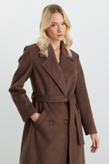 Kruvaze Yaka Bağlamalı Manto