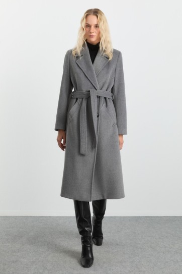 Kruvaze Yaka Bağlamalı Manto