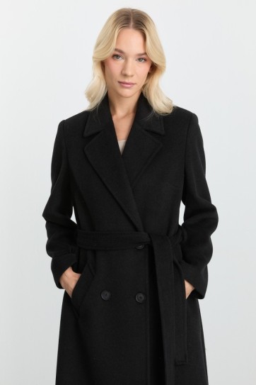 Kruvaze Yaka Bağlamalı Manto