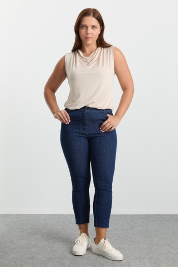 Büyük Beden Paçası Taşlı Kot Pantolon