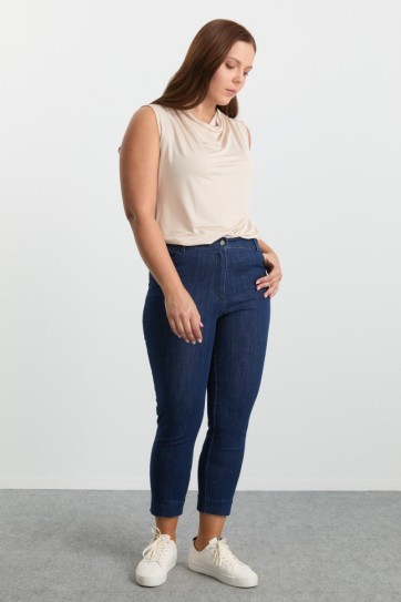 Büyük Beden Paçası Taşlı Kot Pantolon