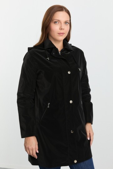 Büyük Beden Önü Fermuarlı Çıtçıtlı Trençkot