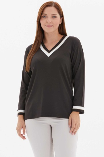 Büyük Beden V Yaka Gold Simli Ribanalı Bluz