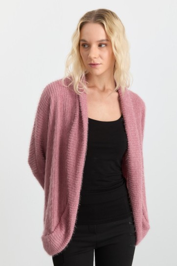 Yakası Katlamalı Yanları Dökümlü Örme Hırka