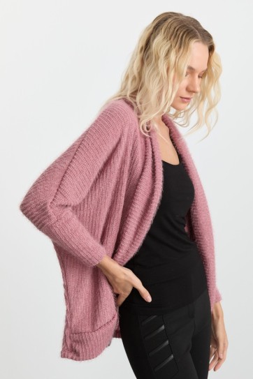 Yakası Katlamalı Yanları Dökümlü Örme Hırka