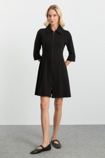 Önü Fermuarlı Parçalı Elbise