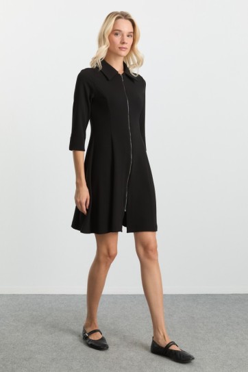 Önü Fermuarlı Parçalı Elbise