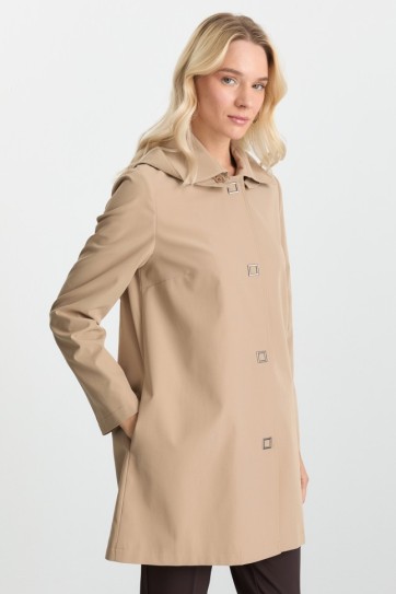 Şömizye Yaka Çıtçıtlı Kapüşonlu Trençkot