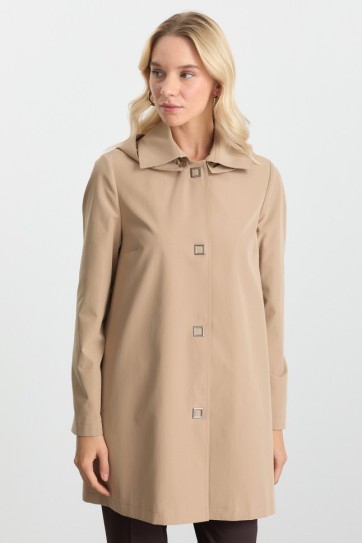 Şömizye Yaka Çıtçıtlı Kapüşonlu Trençkot