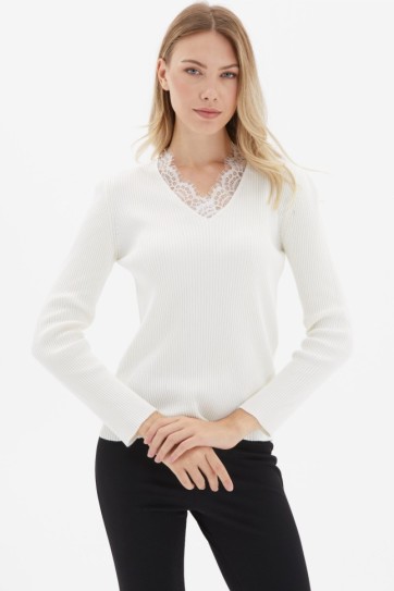 Yakası Dantelli Uzun Kol Triko Bluz