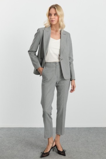 Yan Cep Boru Paça Kazayağı Desen Pantolon