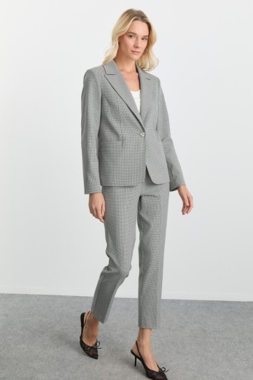 Yan Cep Boru Paça Kazayağı Desen Pantolon