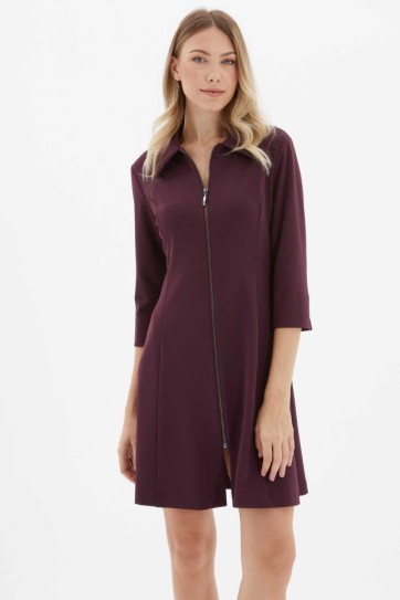 Önü Fermuarlı Parçalı Elbise