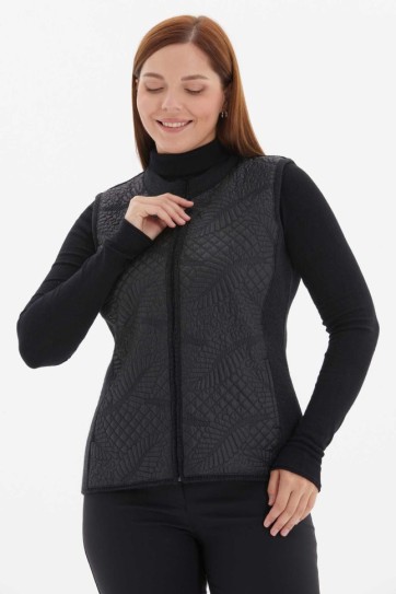 Büyük Beden Önü Desenli Kapitone Triko Yelek