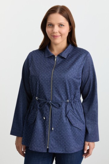 Büyük Beden Beli Büzgülü Önü Taşlı Kapak Cep Ceket