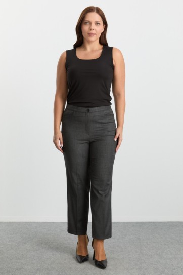 Büyük Beden Gizli Lastikli Kare Cep Kırçıllı Pantolon